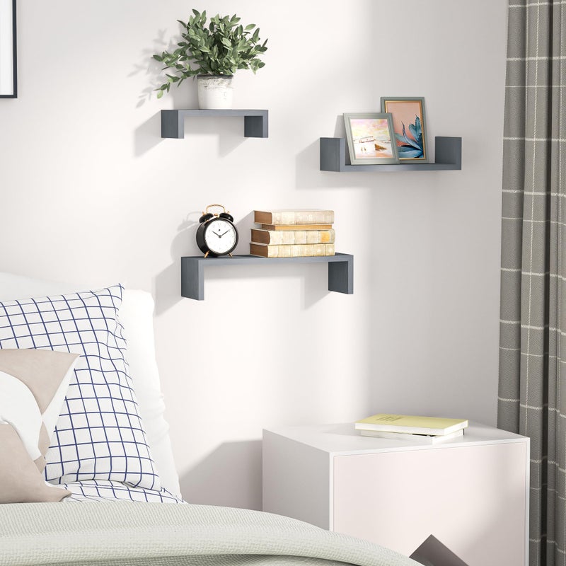 SRIWATANA Floating Shelves Wall Mounted, Solid Wood Wall Shelves, Weathered Grayâ€¦ - Image 2